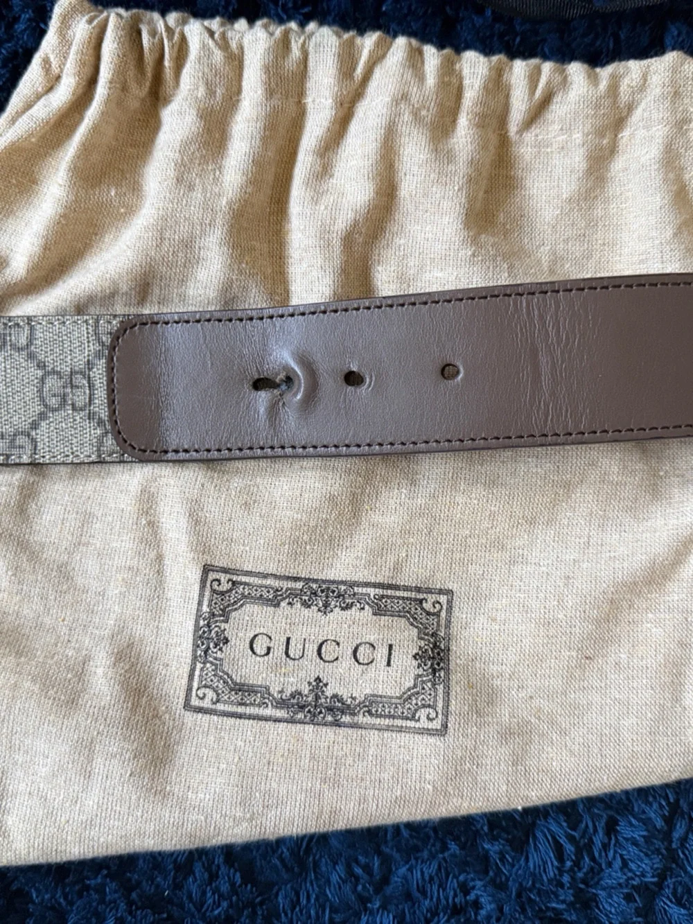 Gucci Beige GG Canvas Belt with Antique Gold Double G Buckle